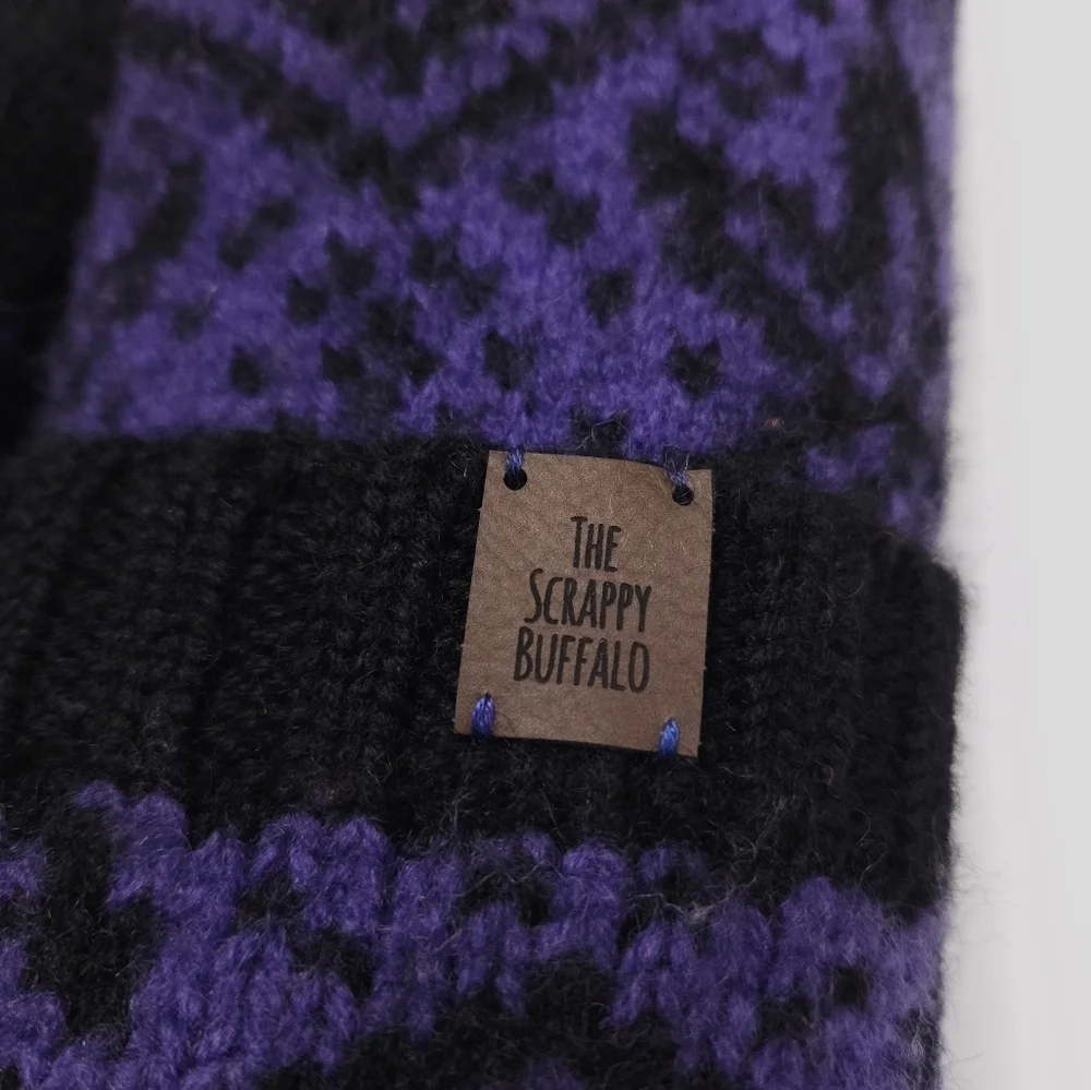 Upcycled Wool Black Purple Sweater Mittens Sherpa Fleece Lined NEW Adult M/L
